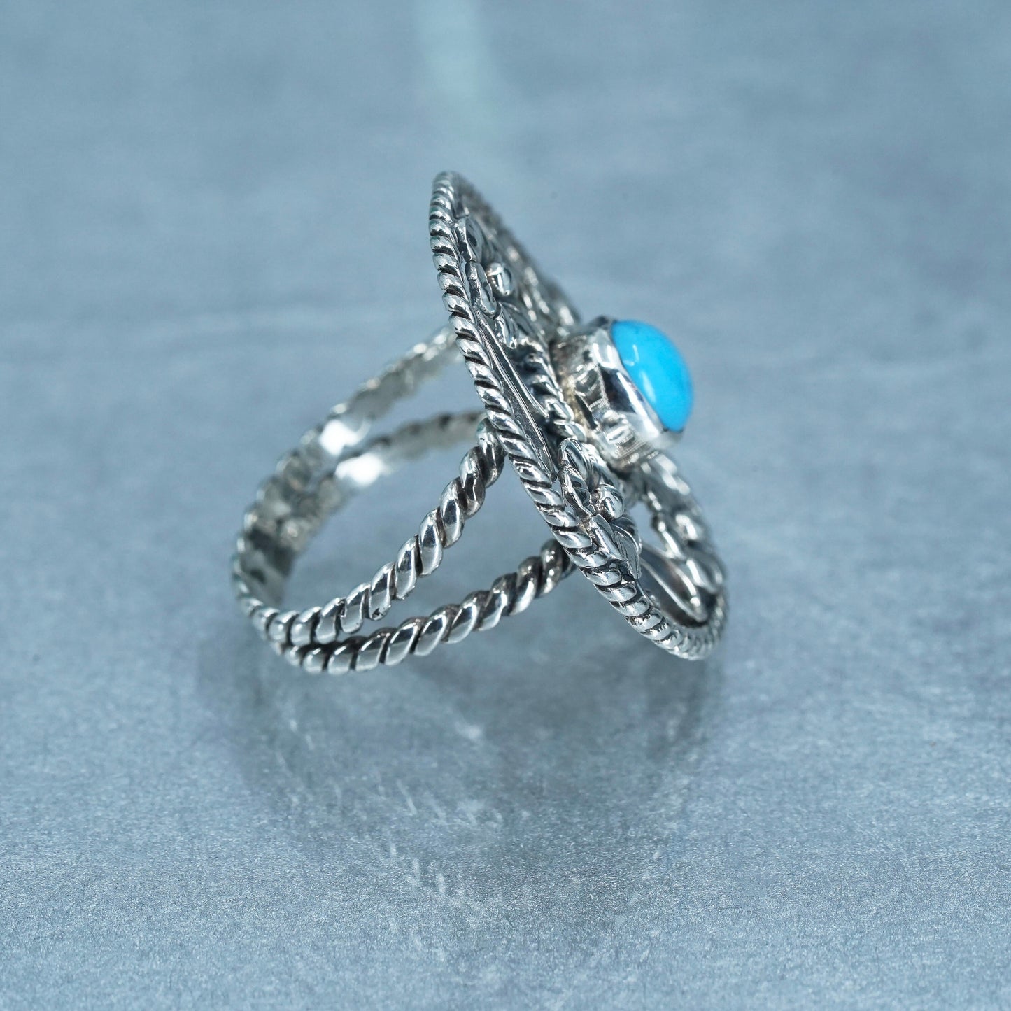Size 6, Native American navajo Sterling 925 silver flower ring with turquoise