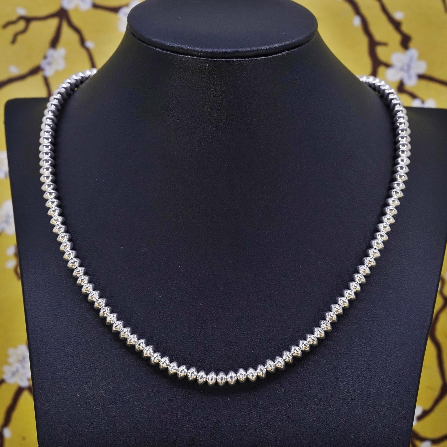 18” 6mm, vintage Sterling silver handmade necklace, 925 bead chain