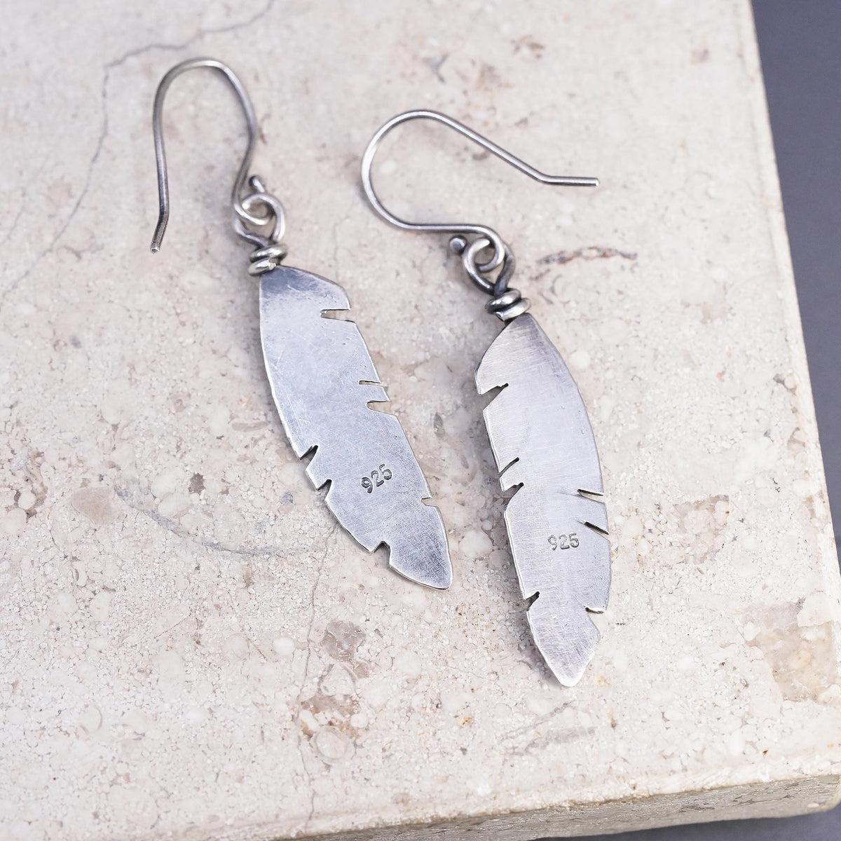 Native American southwestern sterling silver earrings, 925 feather drops