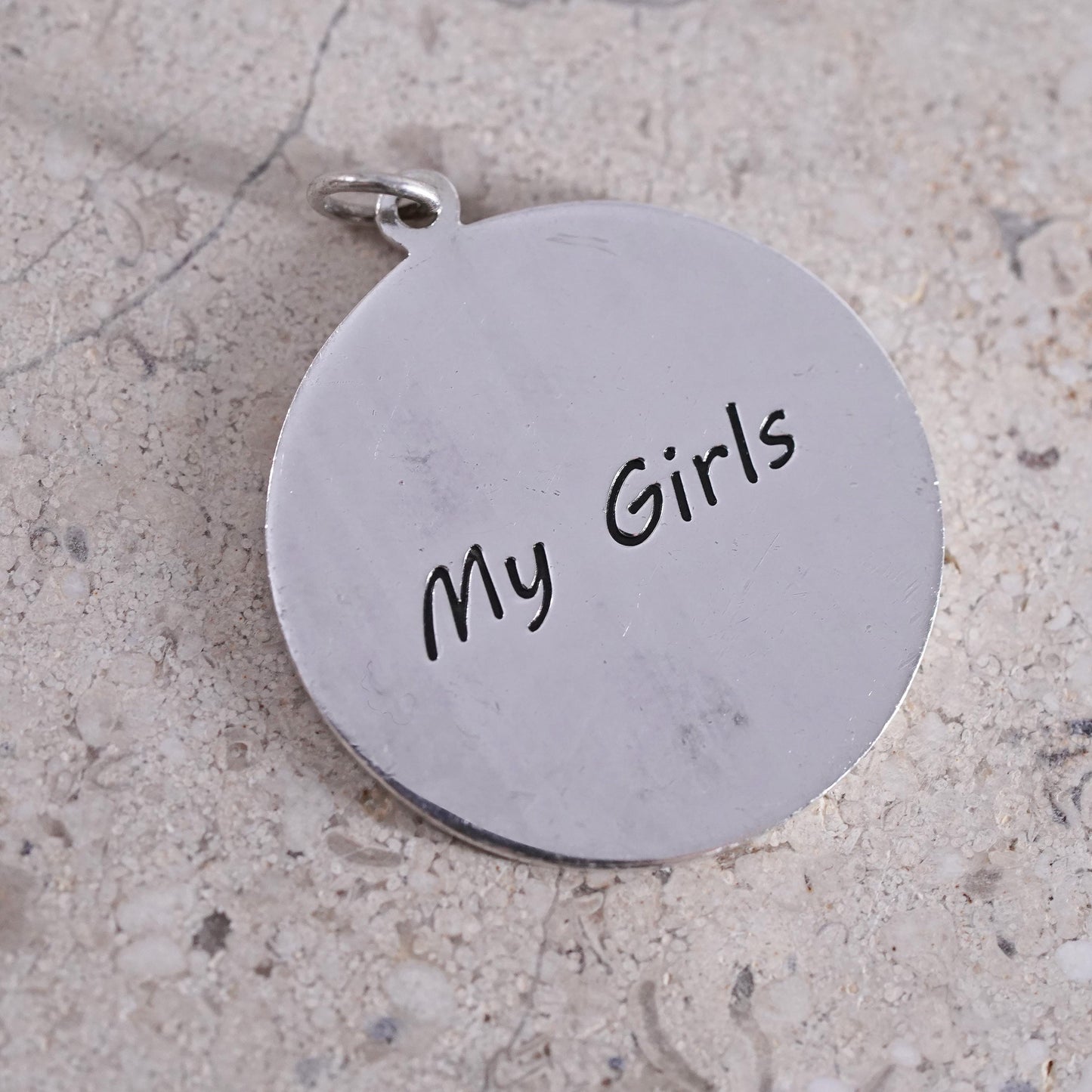 Vintage sterling silver handmade pendant, 925 tag charm with my girls”