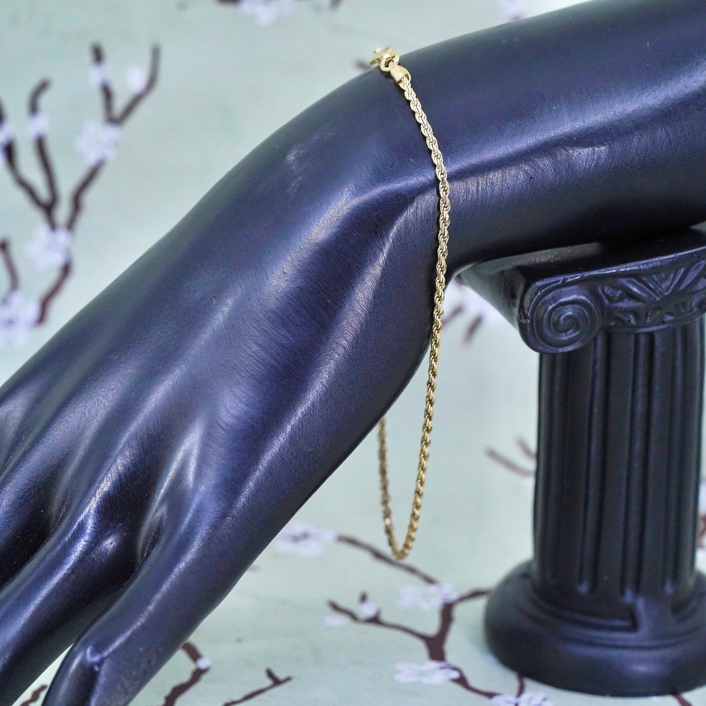 9”, vermeil yellow gold sterling silver bracelet, Italy 925 ankle chain anklet