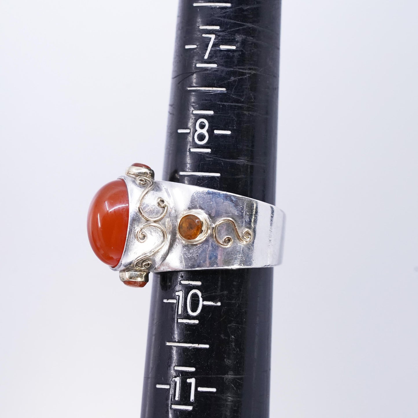 size 9, FUSION Sara Blaine Sterling 925 Silver 18K gold beaded Ring, Carnelian
