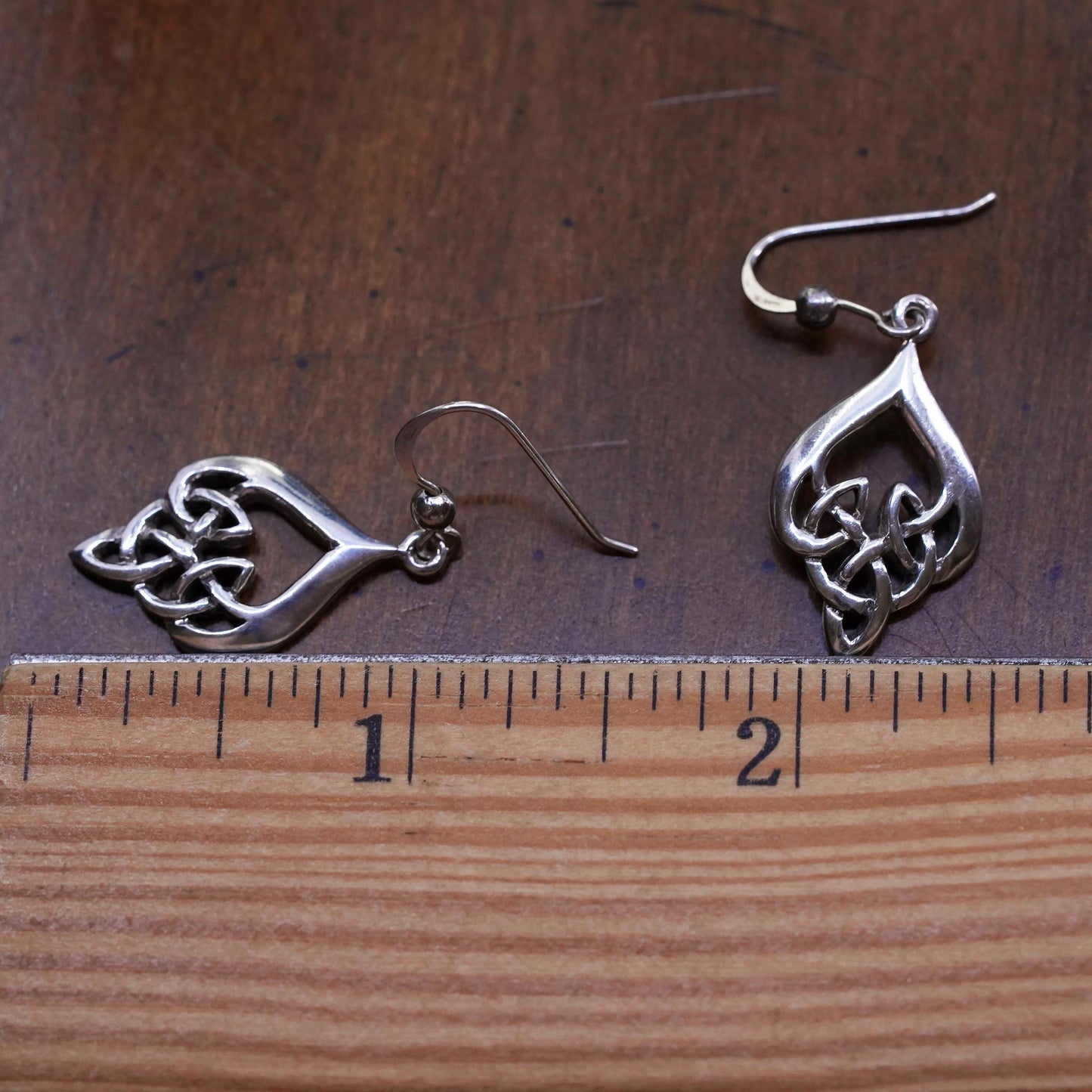 VTG Irish Sterling silver handmade teardrop earrings, 925 Celtic knot dangles
