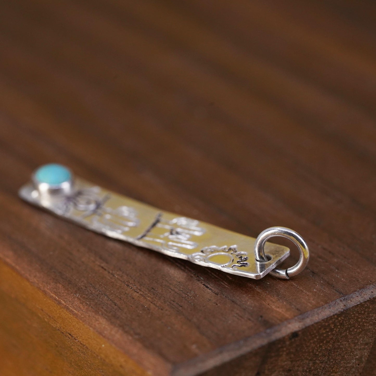 Native American handmade sterling 925 silver tag charm pendant with turquoise