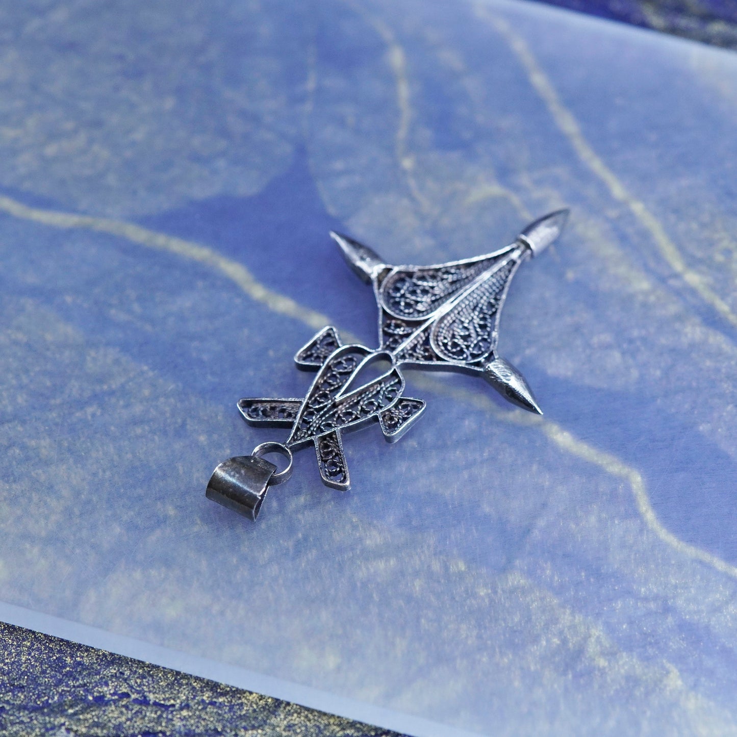 Vintage Sterling silver handmade pendant, 925 filigree cross