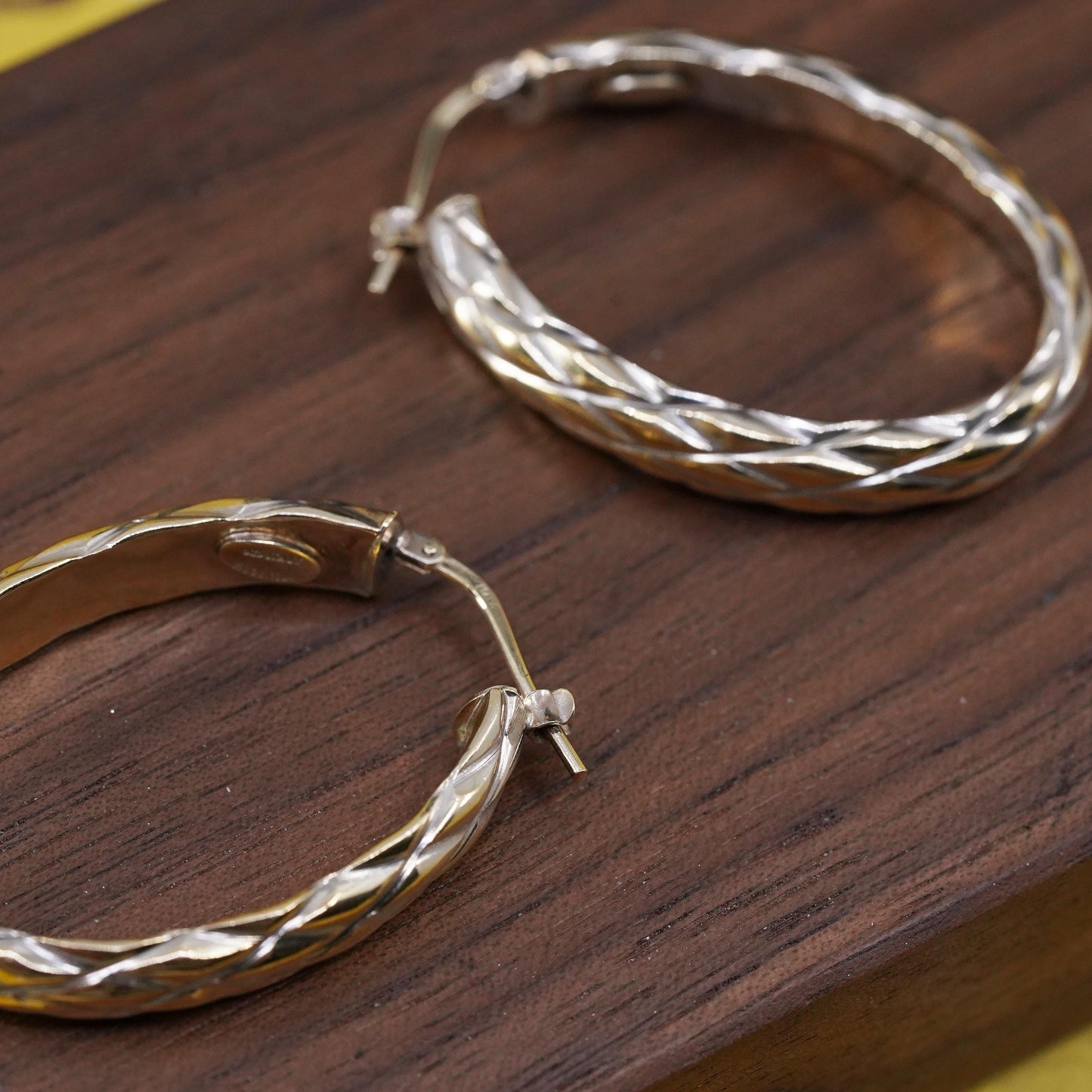 1.5”, Italia Crea vermeil gold over Sterling silver earrings, 925 oval hoops