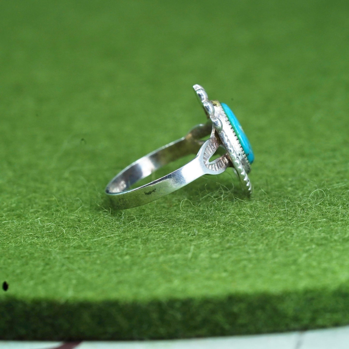 Size 4.75, Native American sterling silver ring, handmade 925 band w/ turquoise