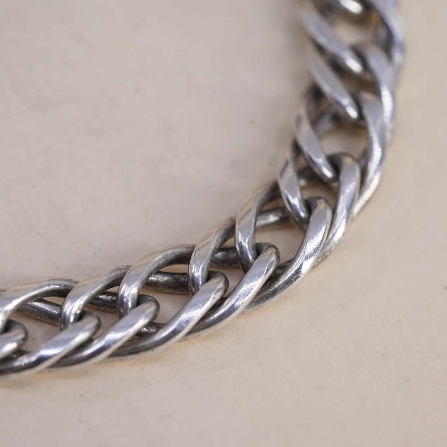 7.25" 8mm, Vintage sterling silver bracelet, 925 double curb chain