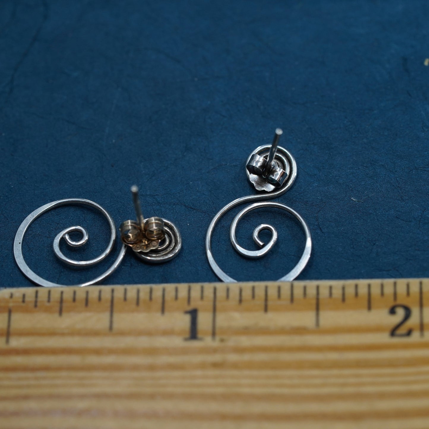Vintage sterling silver handmade earrings, 925 silver beads sprial studs