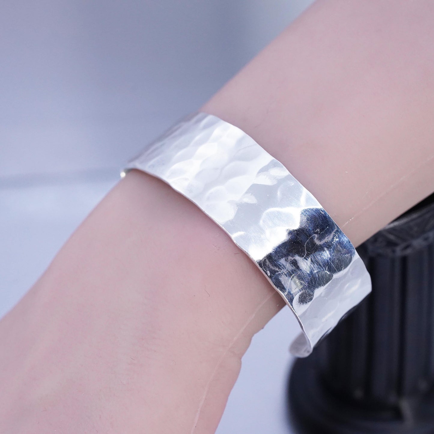 6.75”, Vintage Sterling 925 silver handmade bracelet, hammered textured cuff