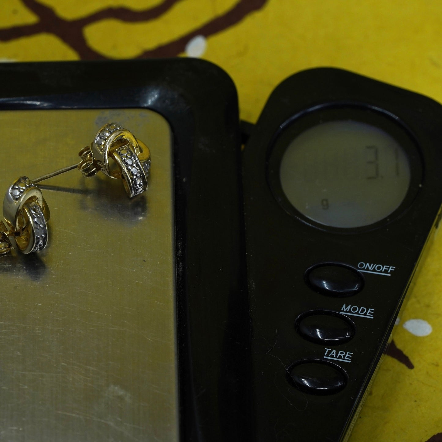 vtg vermeil gold over Sterling 925 silver entwined studs w/ diamond, earrings