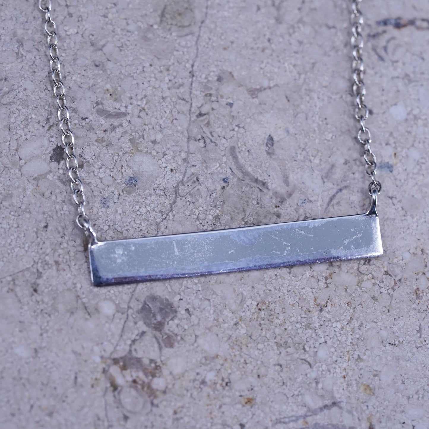 16+2”,, vintage Sterling silver necklace, 925 circle chain bar letter L
