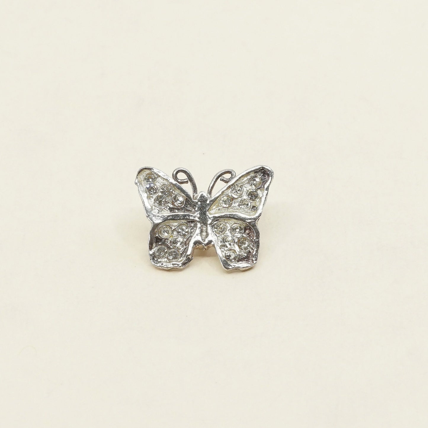 sterling silver butterfly pendant, solid 925 silver with crystal details