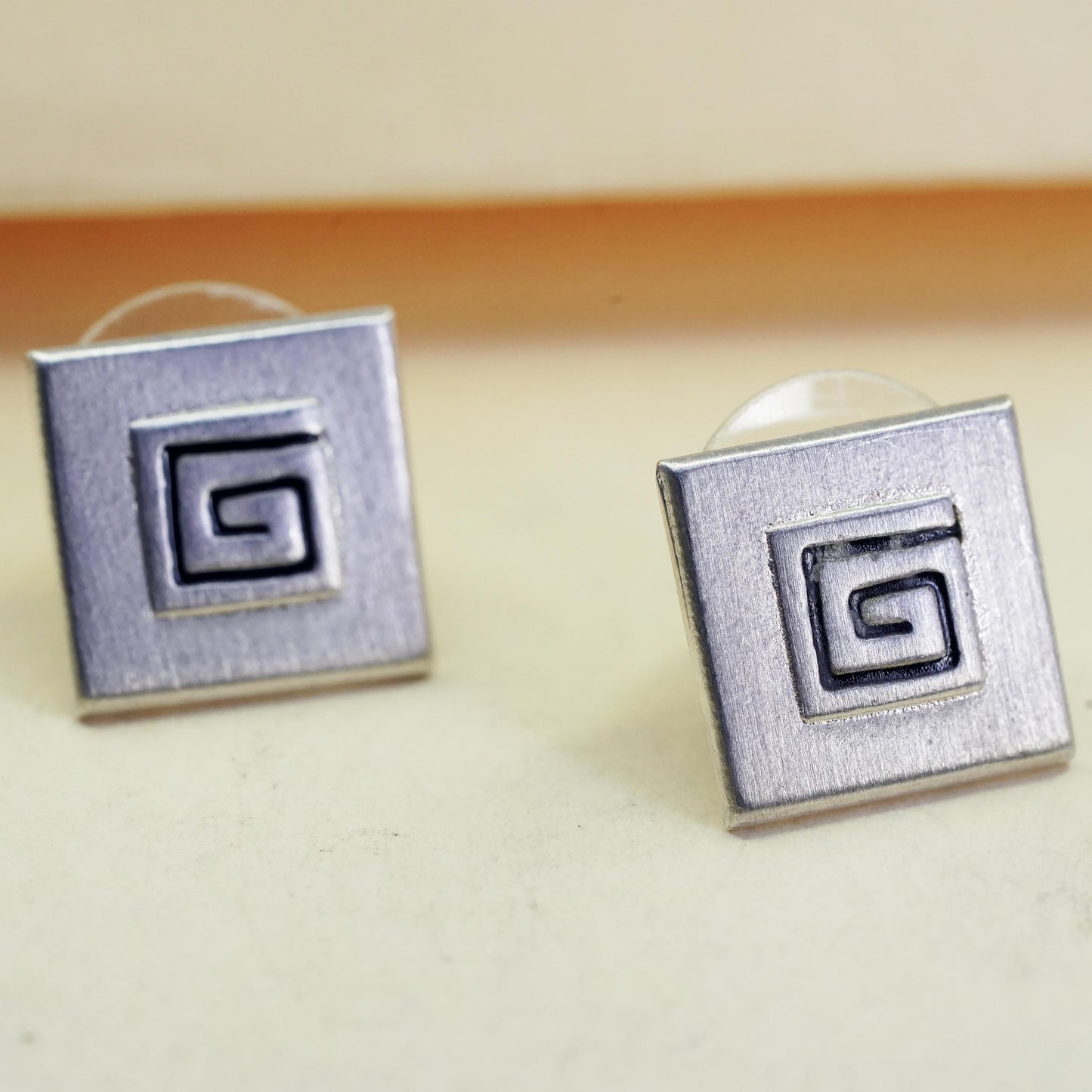 Vintage Topkapi Jewelry Sterling silver earrings, 925 square studs spiral,