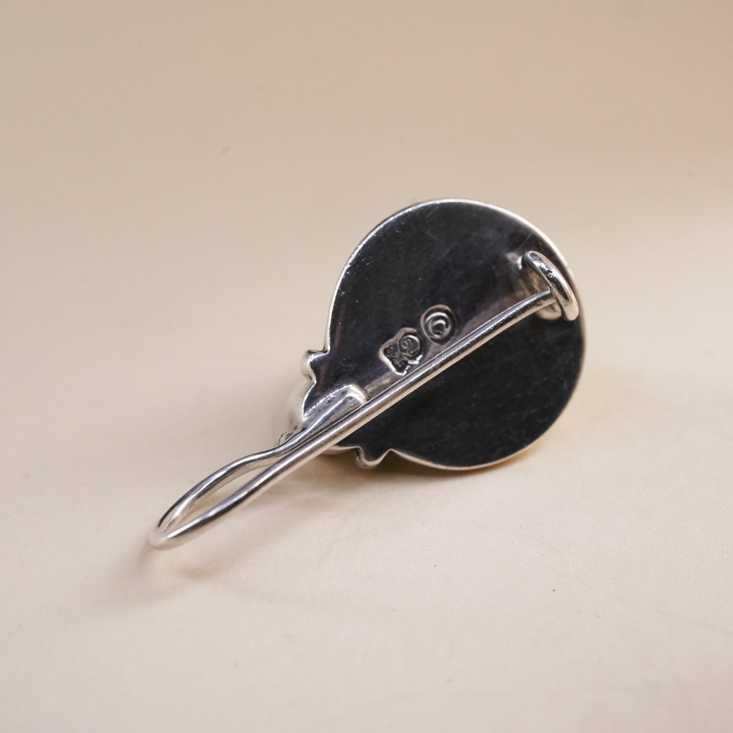 Vintage handmade single earring. Sterling 925 silver hook with onyx and pearl