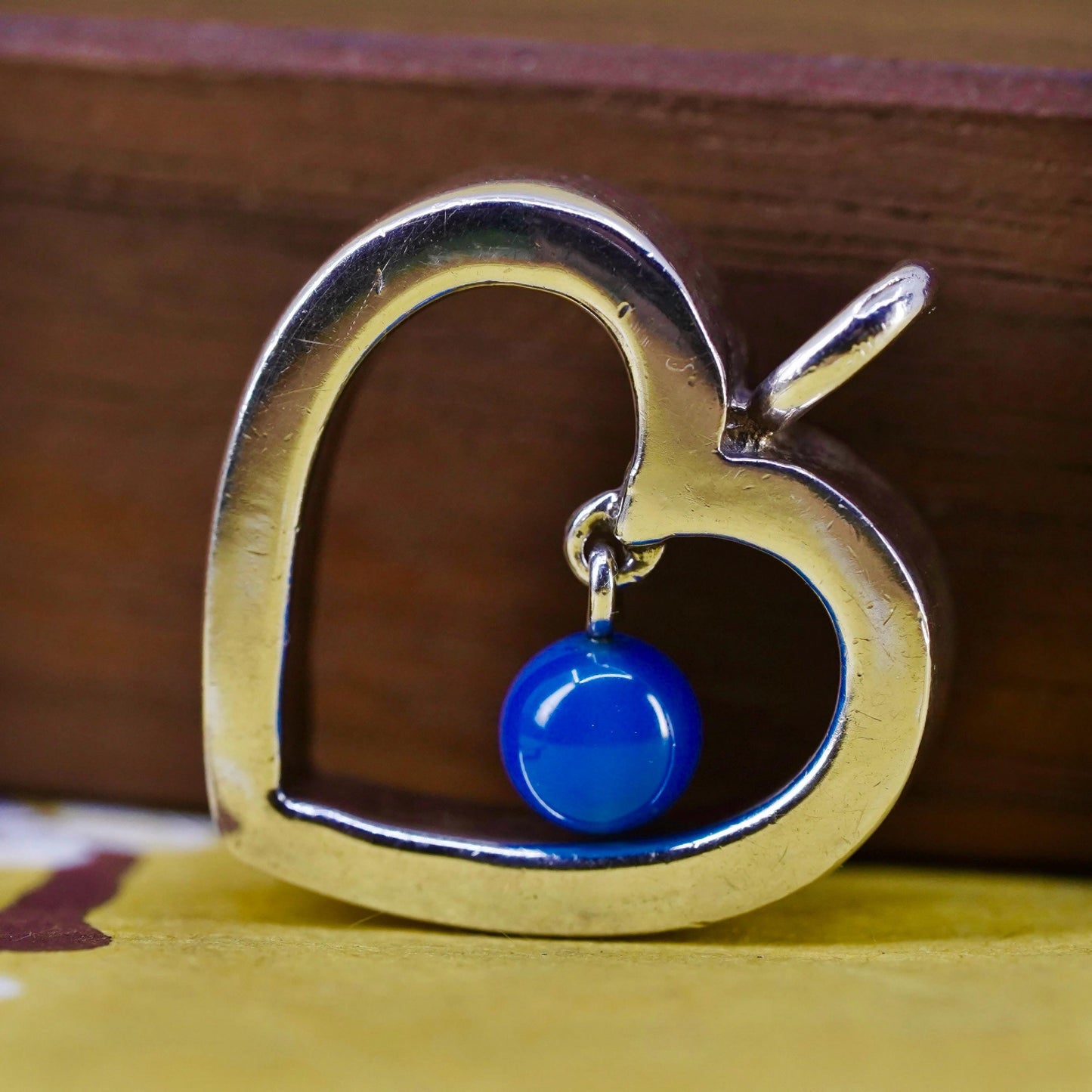 Vintage designer Sterling silver pendant, 925 heart charm with chalcedony bead