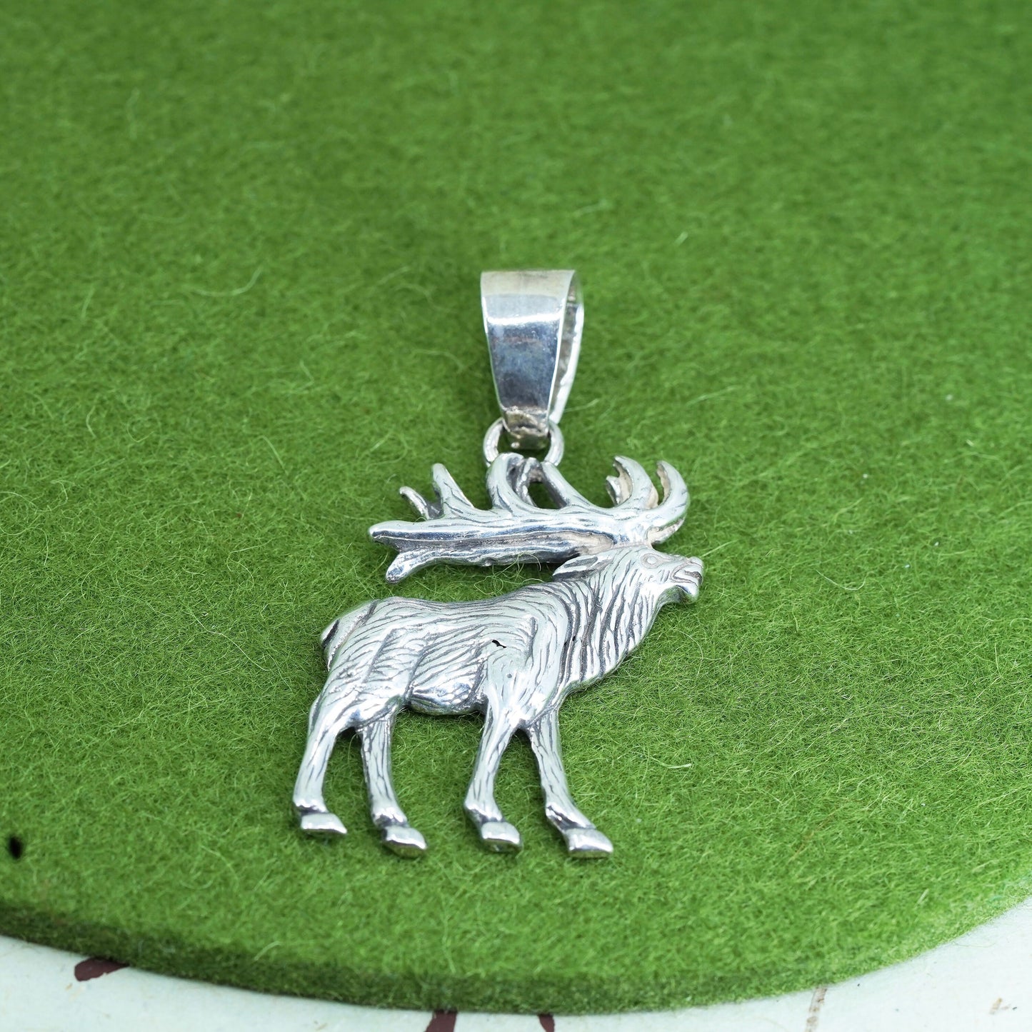 Vintage sterling silver handmade pendant, Native American 925 elk deer