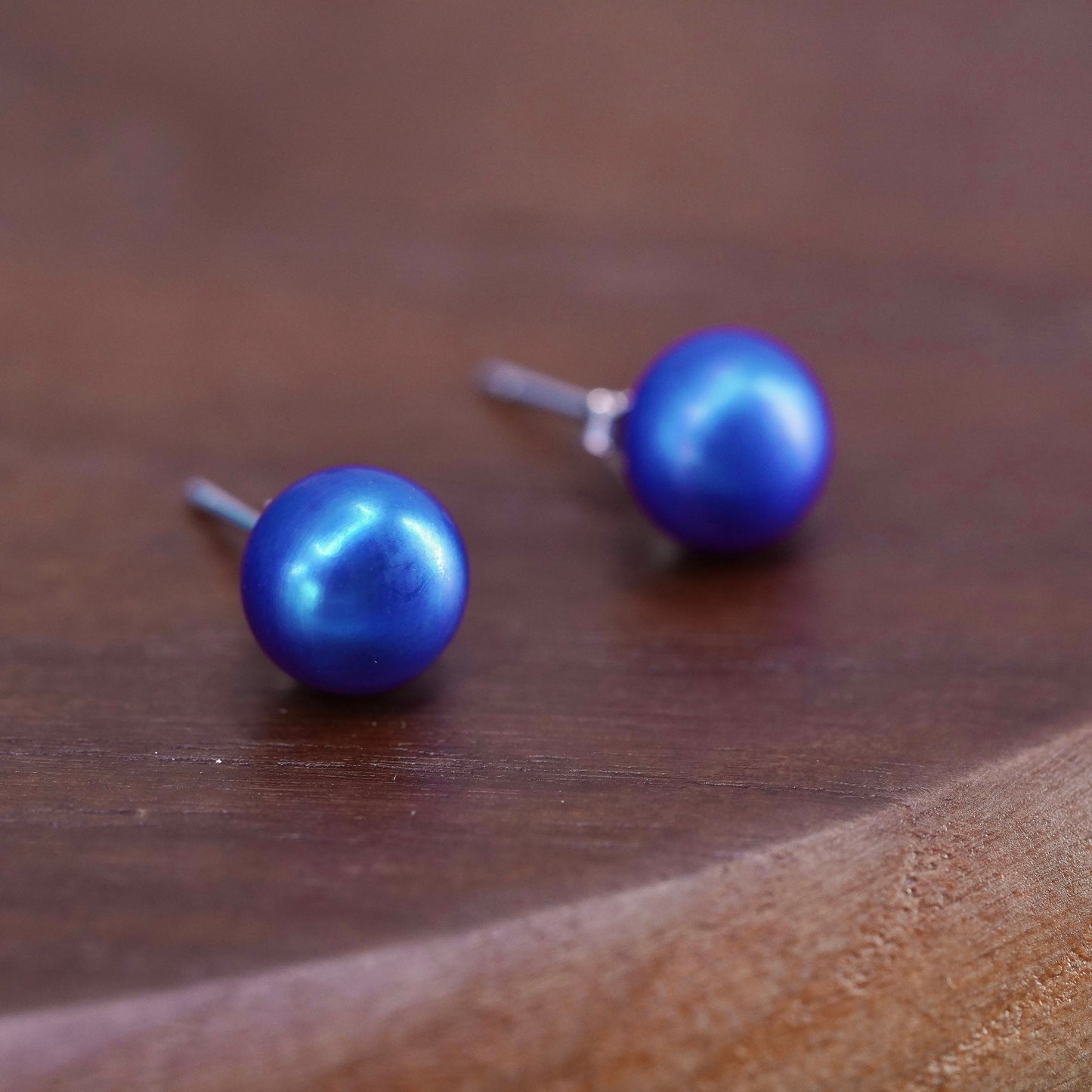 7mm, Sterling 925 silver with blue freshwater pearl studs earrings