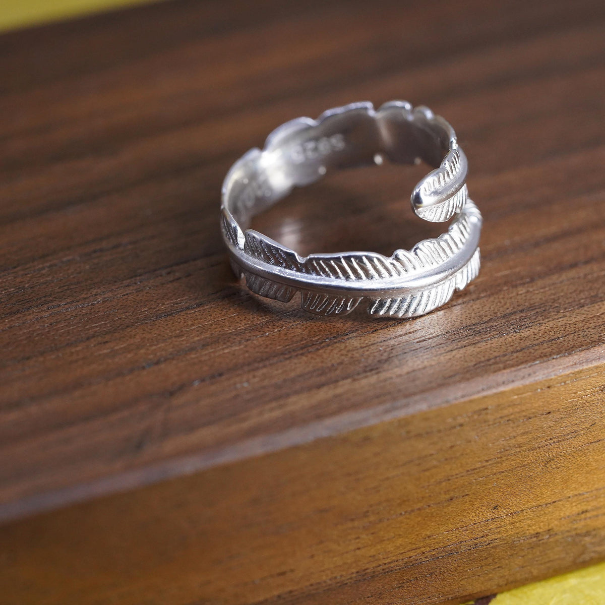 Size adjustable, vintage Sterling silver handmade ring, 925 feather wrap band