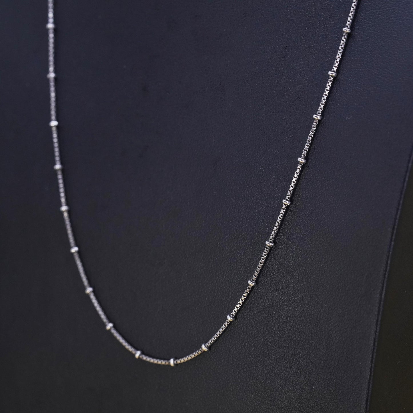 22” 1mm, vintage Sterling silver necklace, Italian 925 box chain with beads