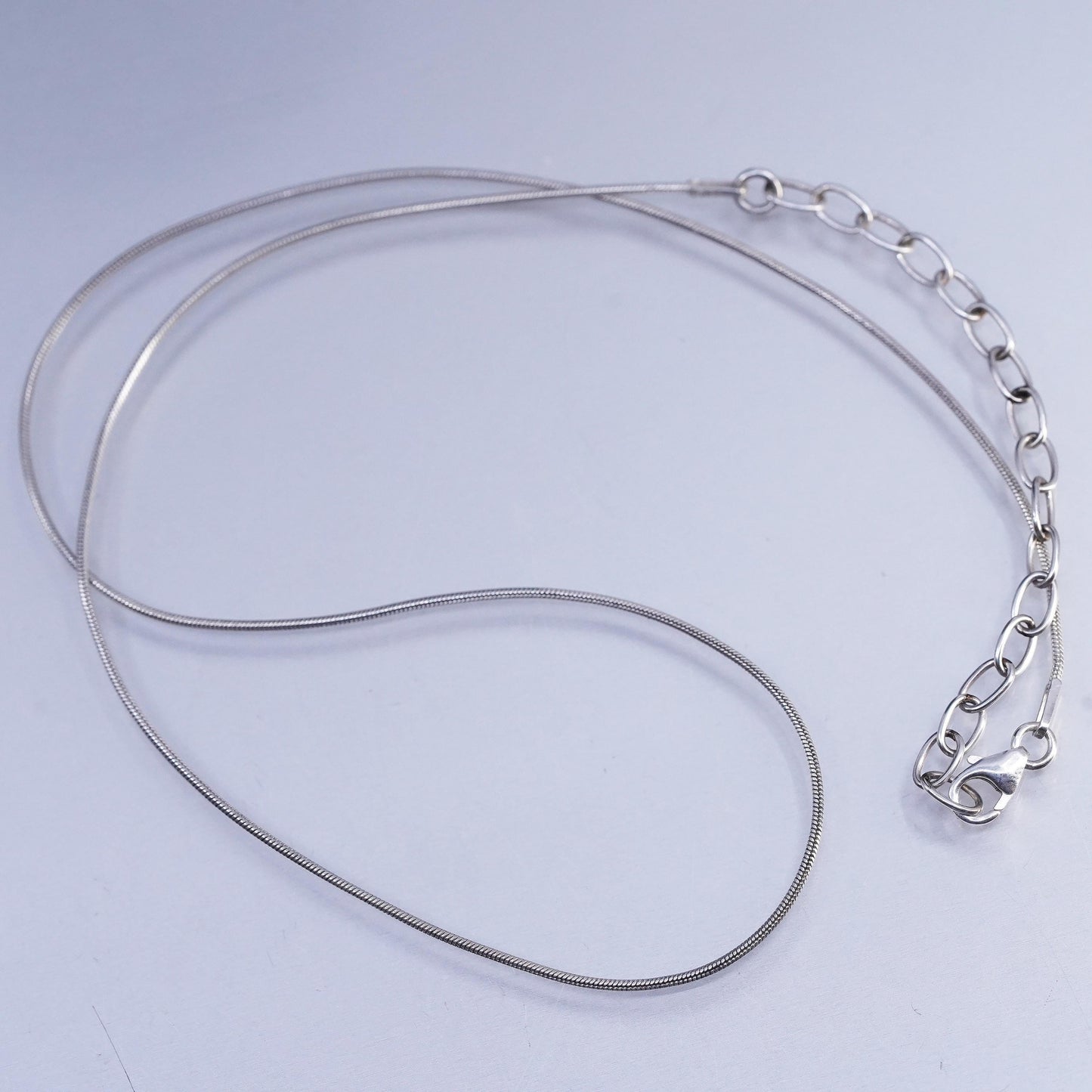 16+3" 1mm, vintage Sterling 925 silver snake chain necklace