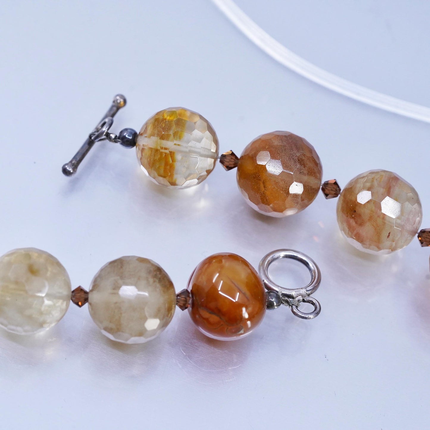 20", Vintage agate pink quartz necklace with sterling 925 silver toggle closure
