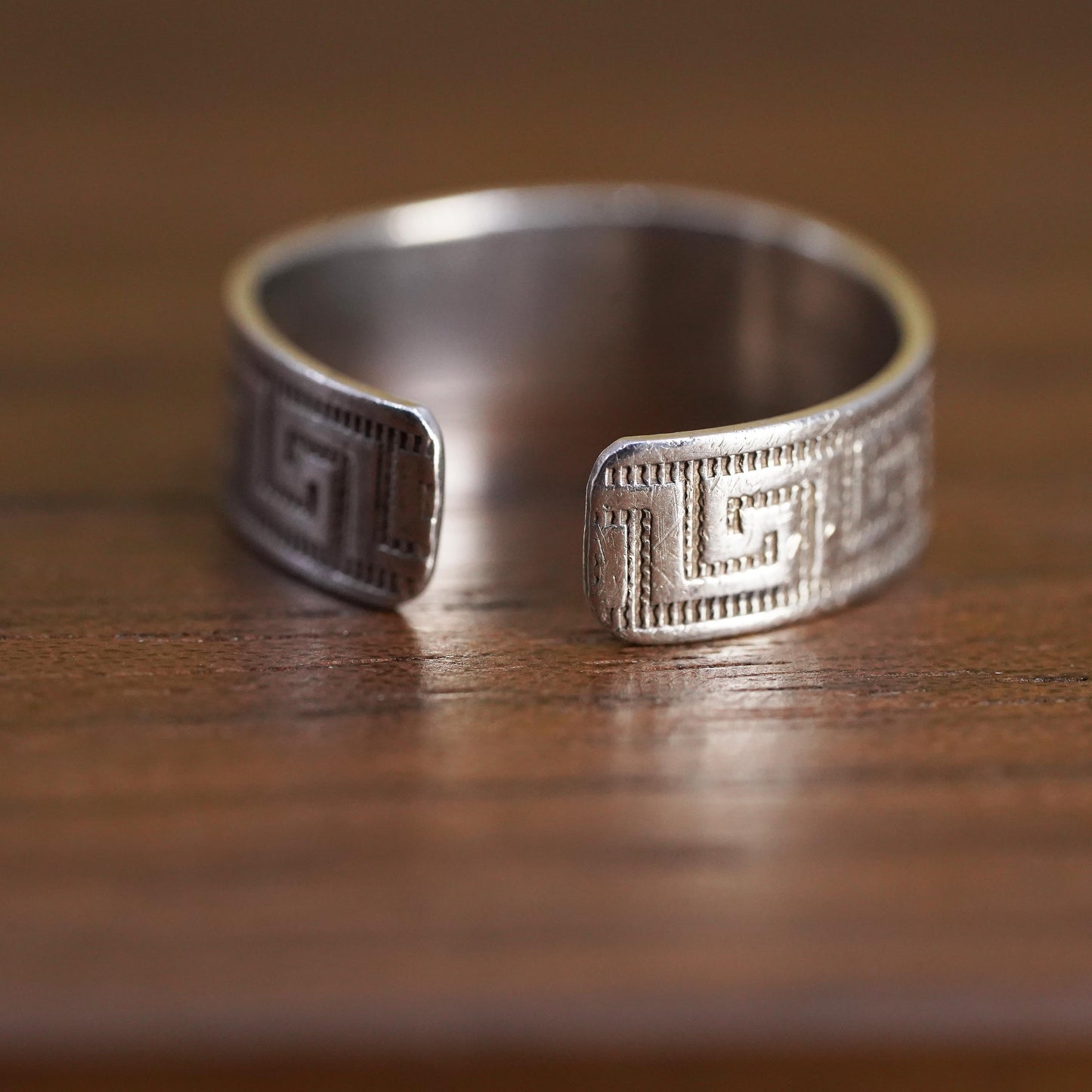 Size 3, Sterling silver handmade ring, 925 Greek key textured band, open end