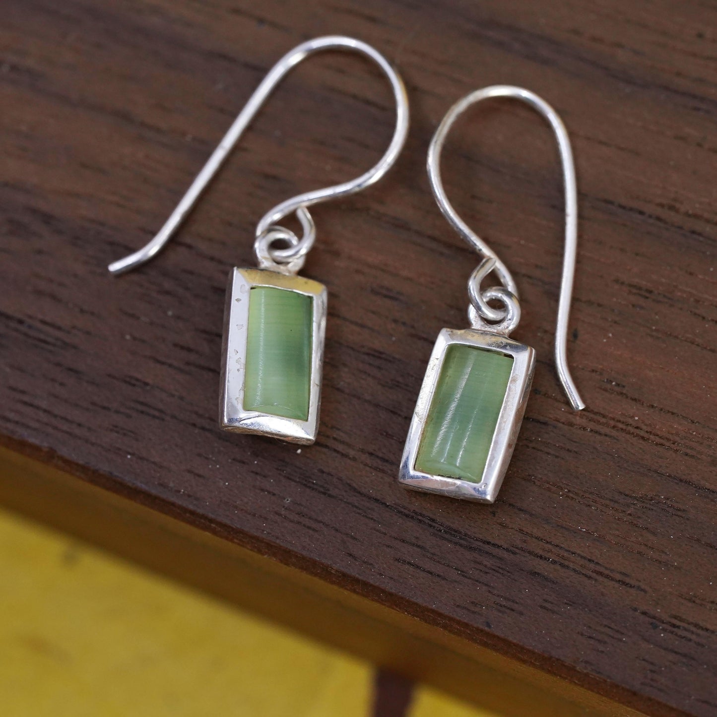 Vintage Sterling 925 silver handmade earrings with green jade