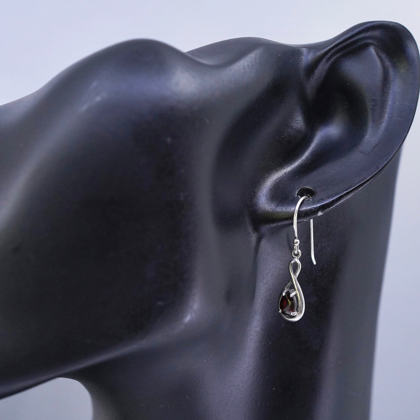 Vintage Boma Sterling 925 silver handmade teardrop earrings with garnet