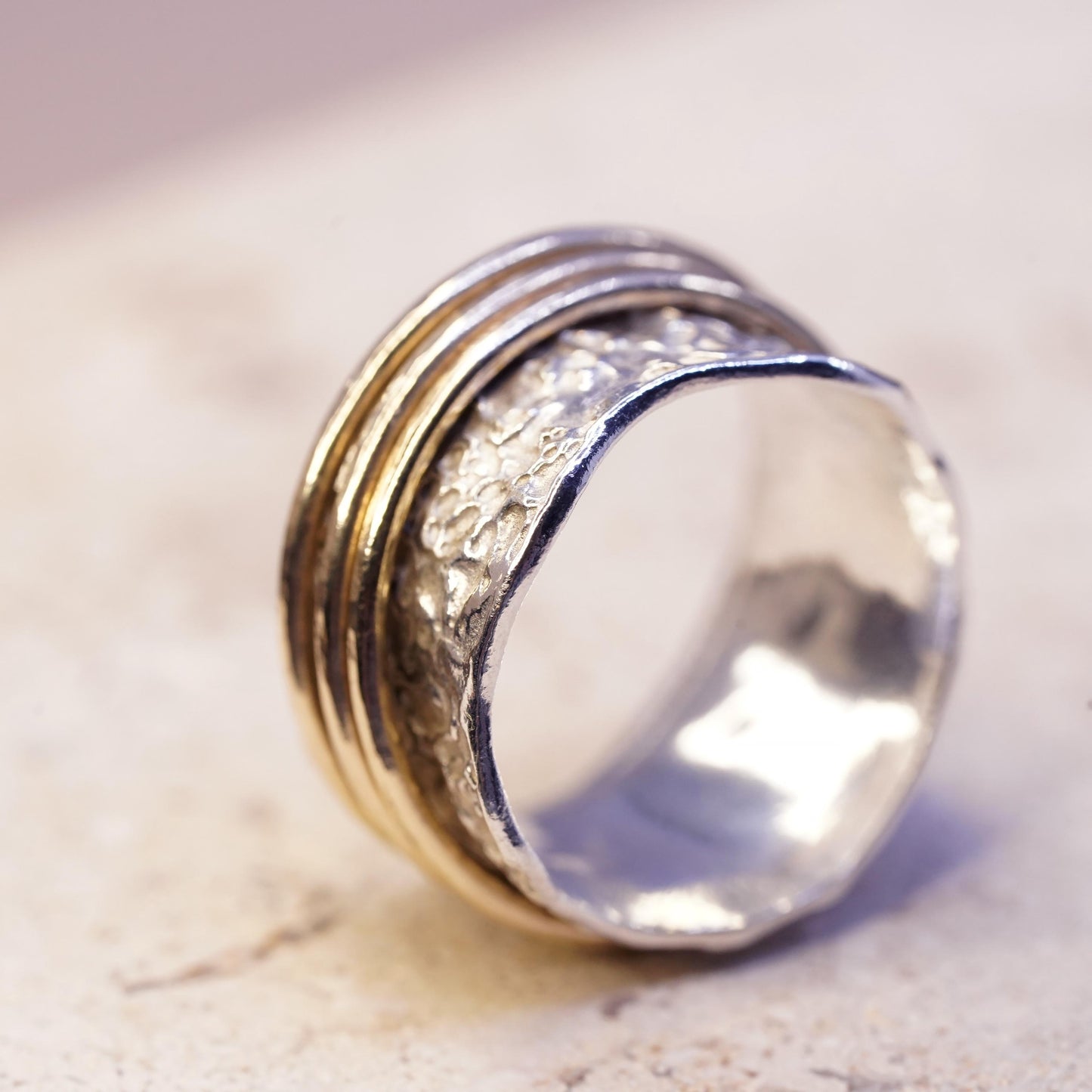 Size 5.5, Silpada two tone sterling silver band brass rings, 925 spinner ring