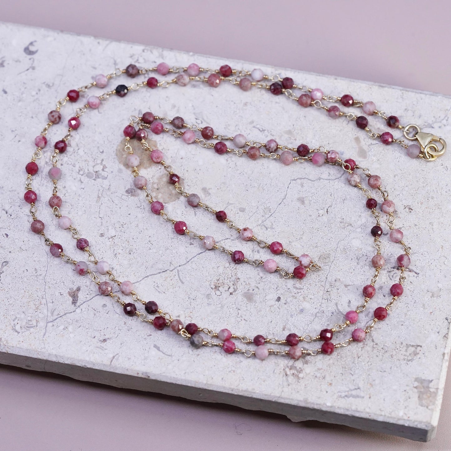 36", VTG vermeil gold Sterling silver extra long necklace, Indian ruby beads