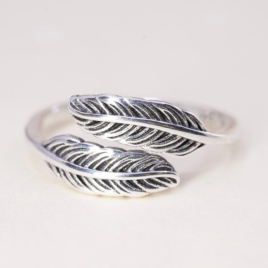 Size 7, Sterling silver handmade ring, stackable 925 leaf band