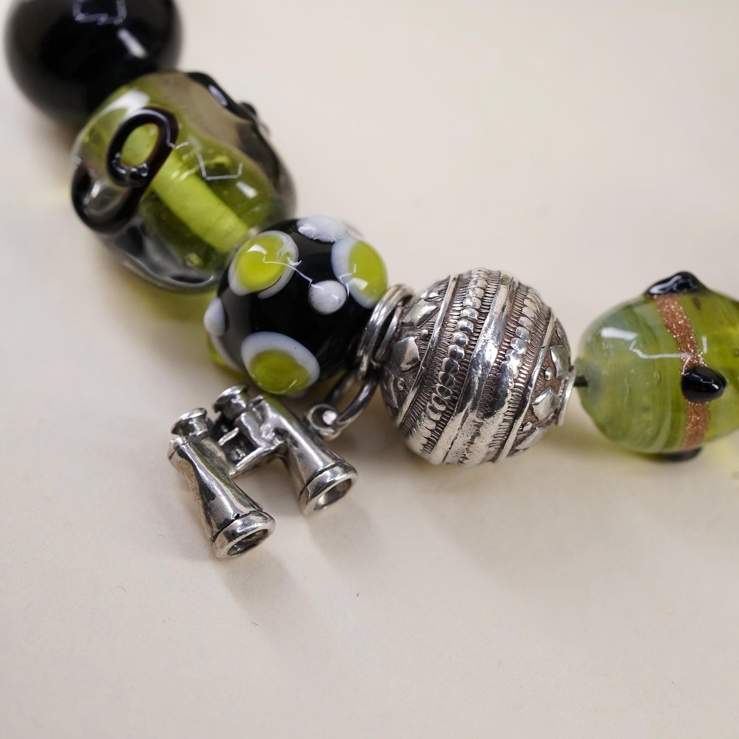 7”, Sterling 925 silver Lampwork Glass Bead Bracelet, Binoculars jeep car USA