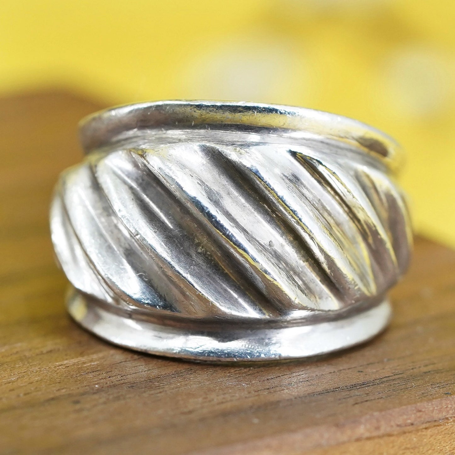 Size 7.25, Mexico sterling silver handmade ring, 925 ribbed band, minimalist