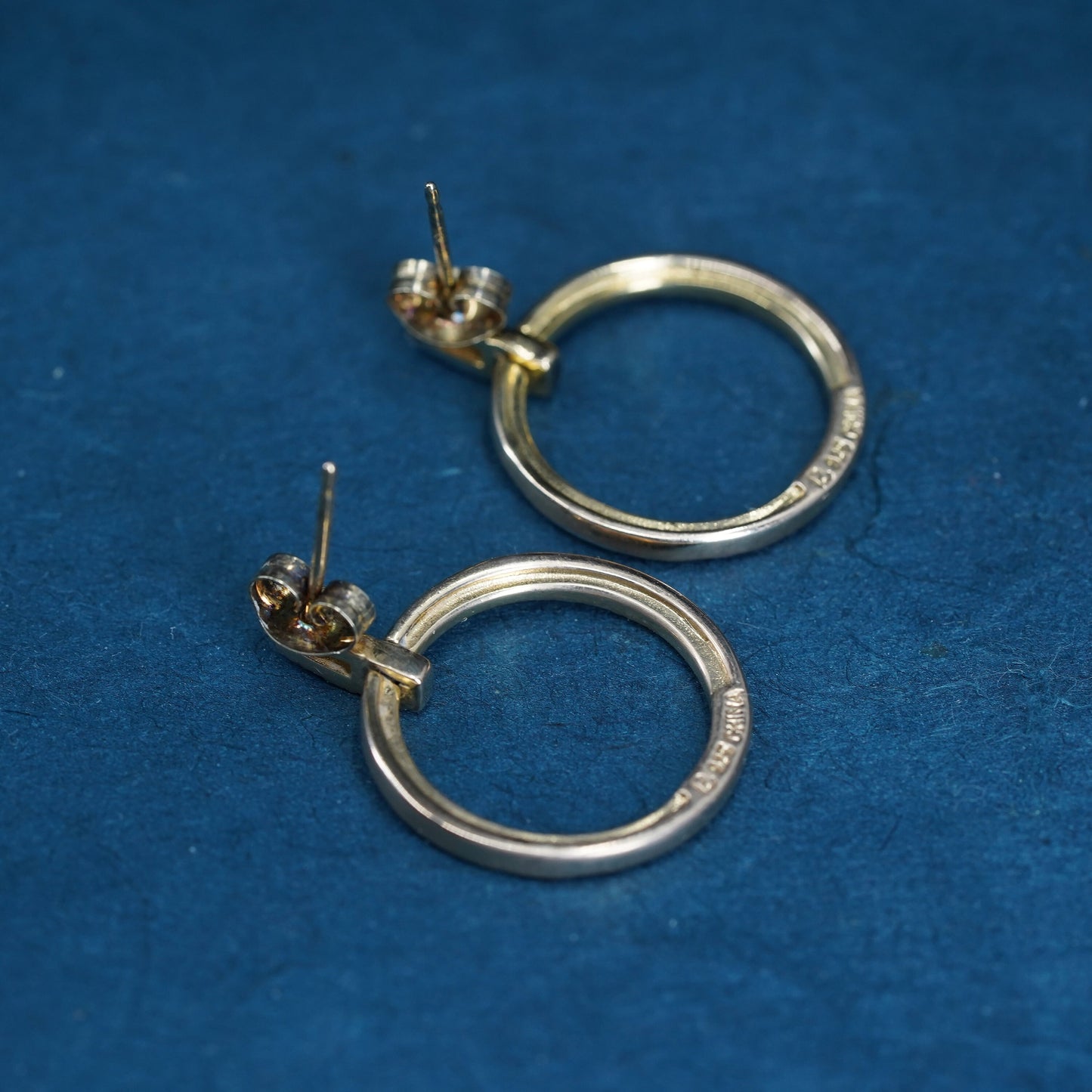 vermeil gold over Sterling silver handmade earrings, 925 circle with diamonds