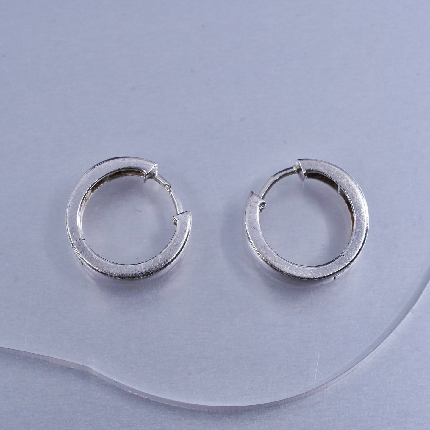 0.5”, vintage Sterling silver handmade earrings, 925 Huggie hoops with Cz