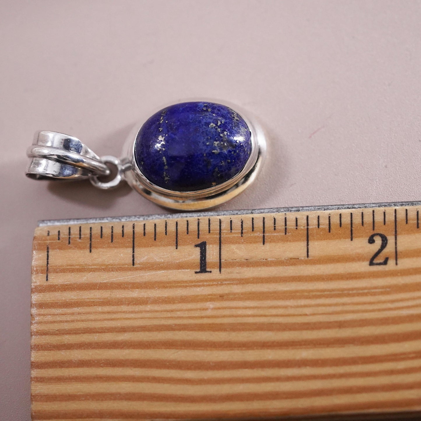 Vintage sterling 925 silver handmade pendant with oval shaped lapis lazuli