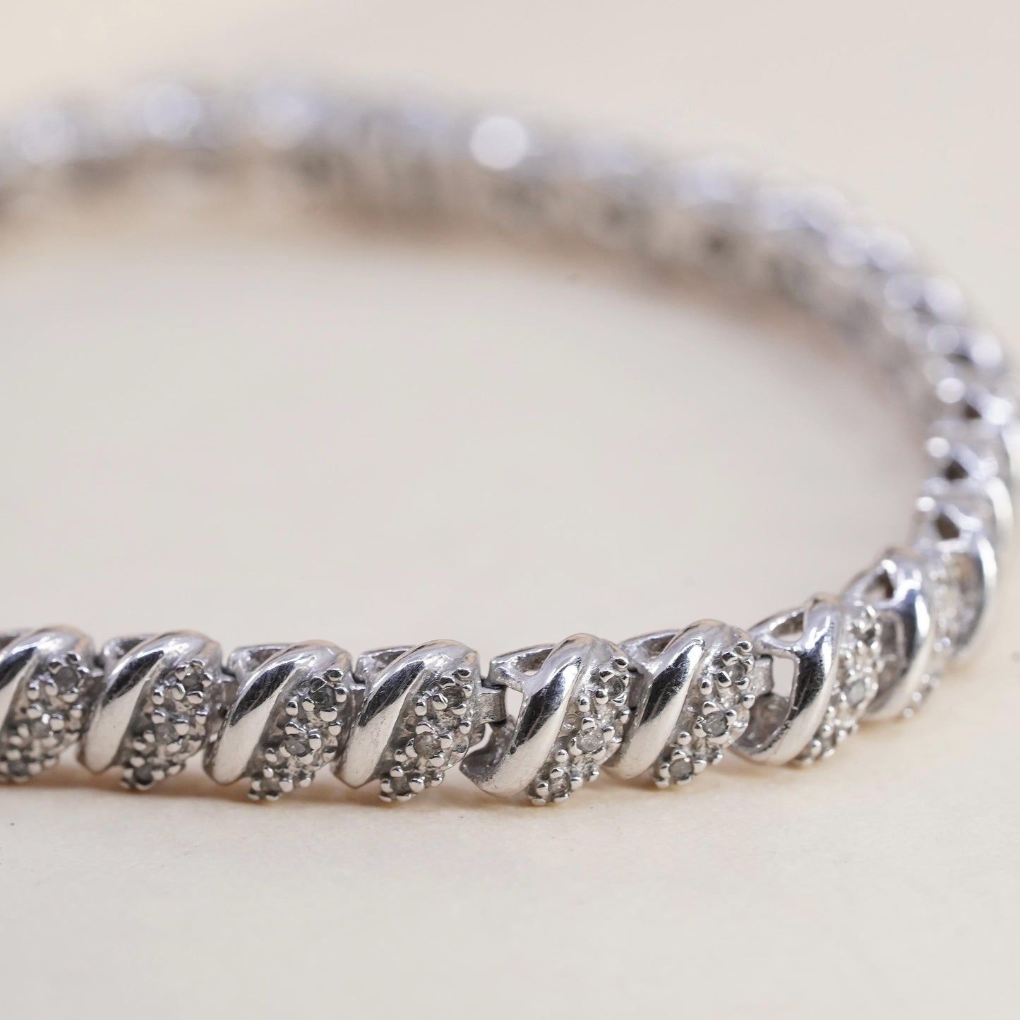 7.25", sterling silver tennis bracelet, 925 San Marco 1/2 TW cluster diamond