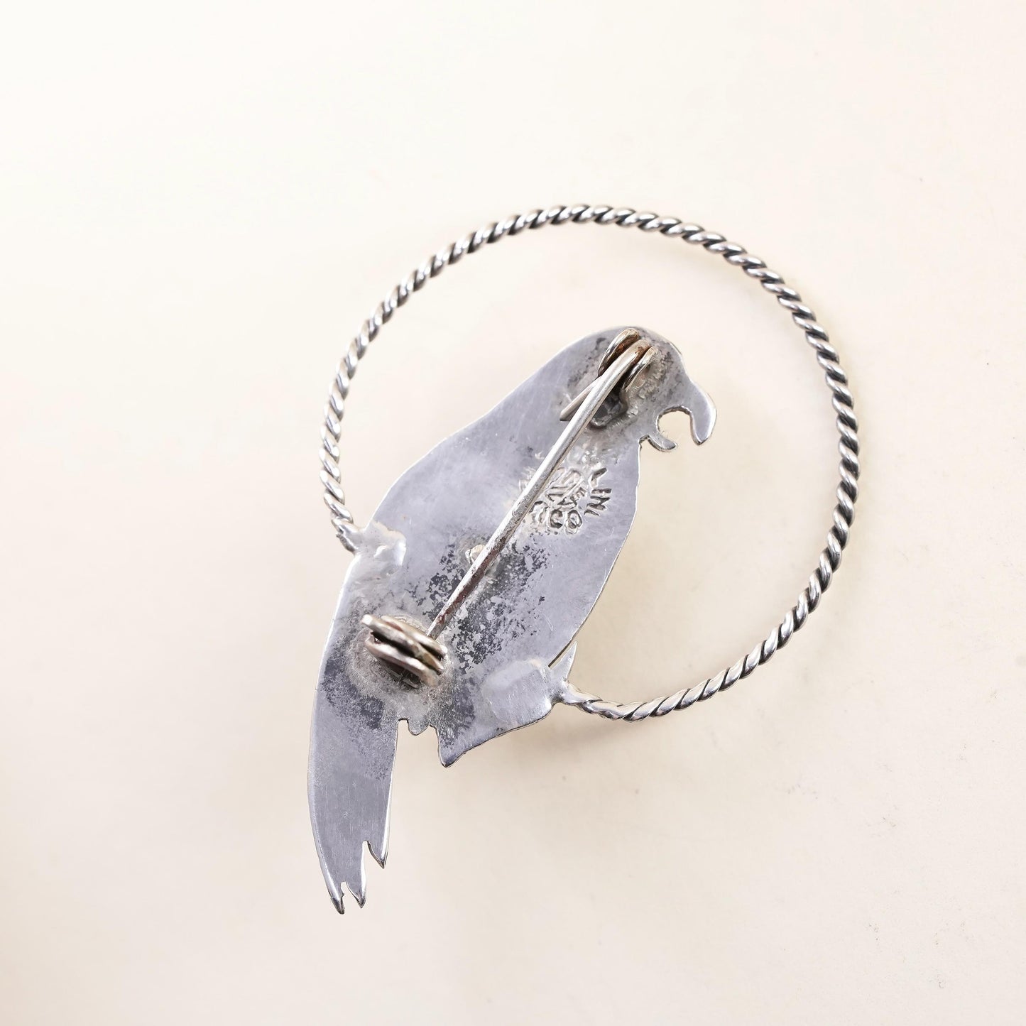 Vintage southwestern sterling silver brooch, 925 parrot bird pin with turquoise