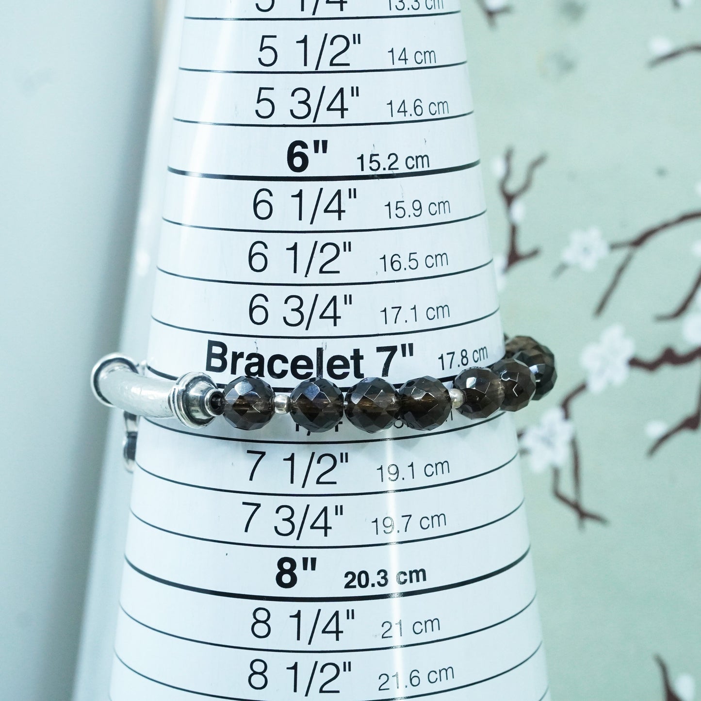 7.25”, Sterling silver handmade bracelet, 925 bar flower charm crystal beads
