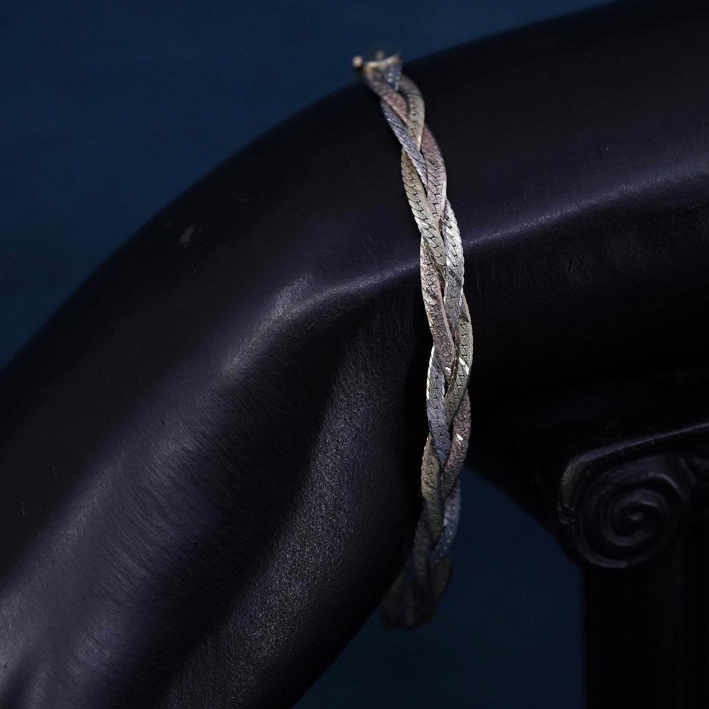 7" gold over Sterling silver bracelet, 925 woven braided herringbone chains