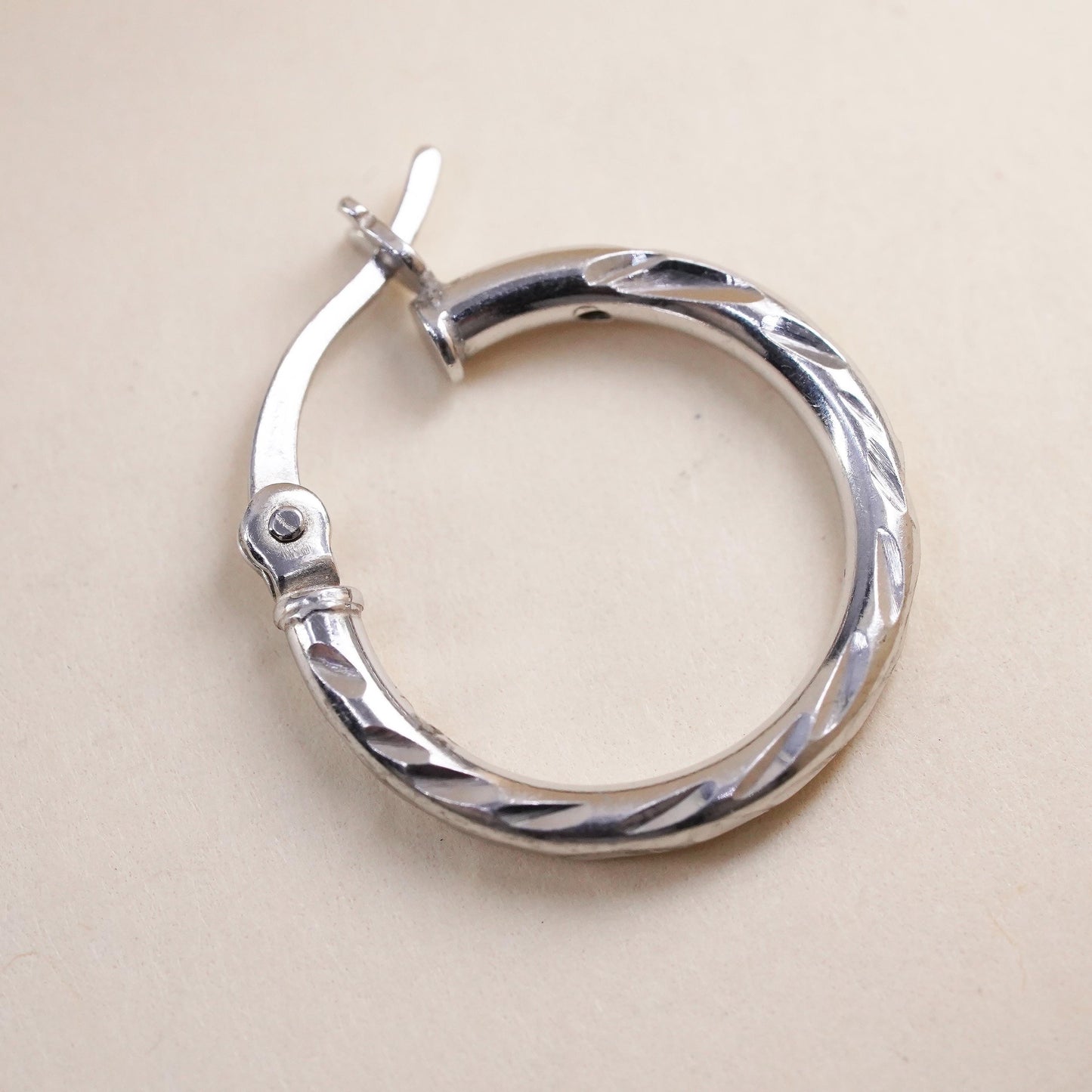 0.5", Vintage sterling silver loop single earring, minimalist textured hoop