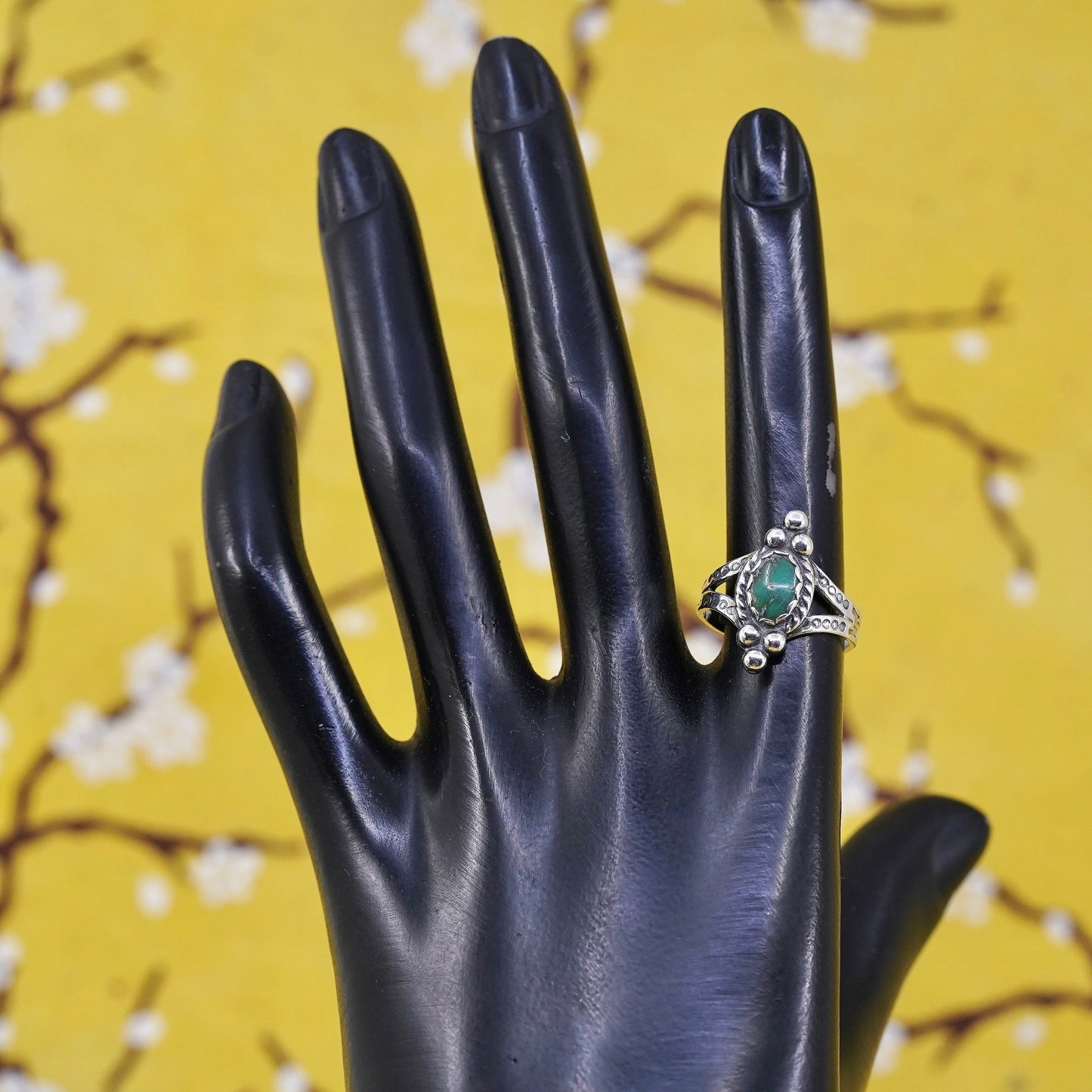 Size 7, Native American bell trading post Sterling silver ring, 925 turquoise
