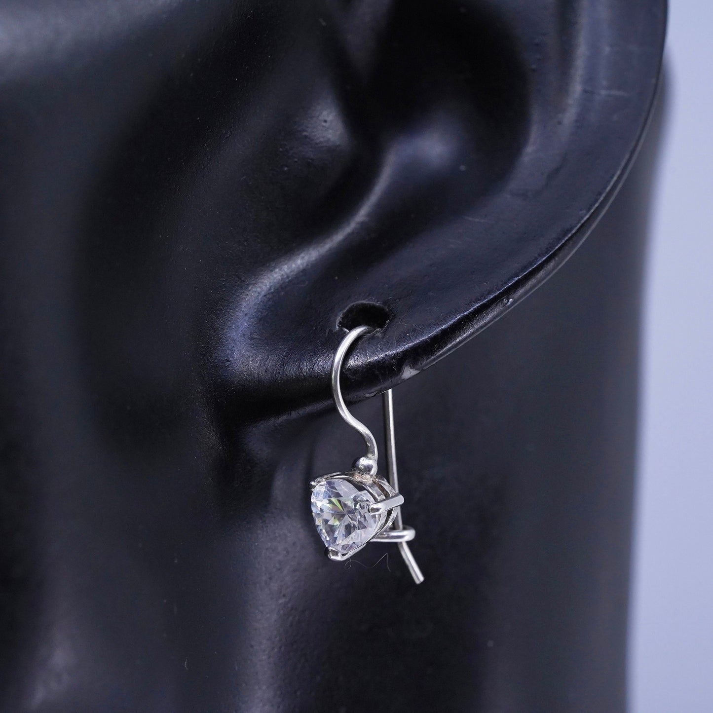 Vintage Sterling 925 silver handmade earrings with heart Cz