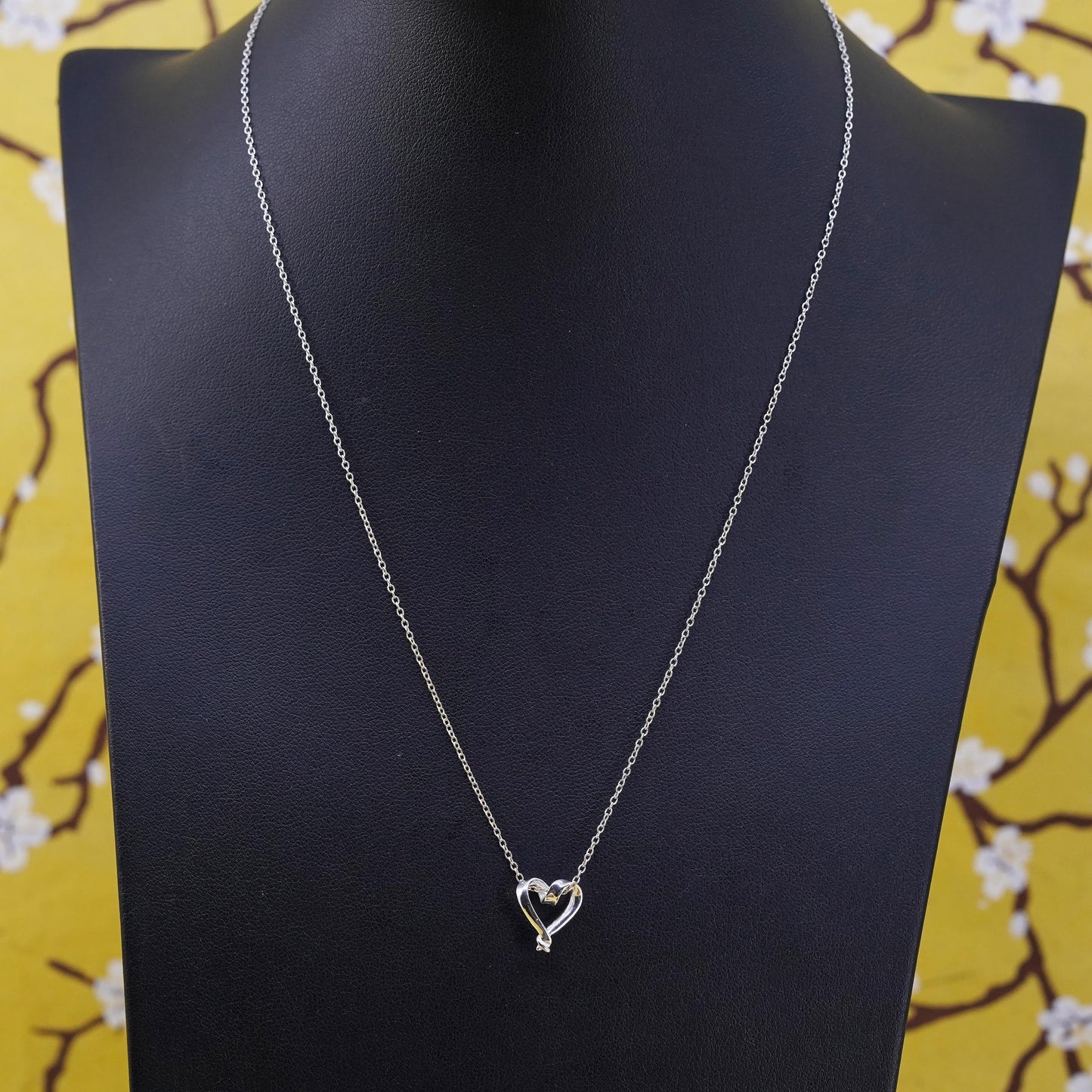 16+2", Italy Sterling 925 Silver Circle Chain Necklace with heart pendant