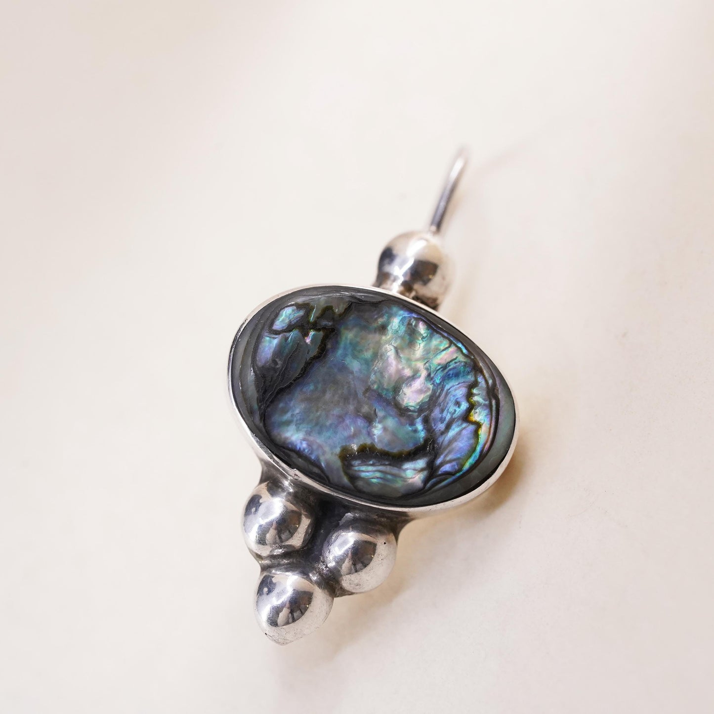 Vintage Mexican sterling 925 silver handmade single earring with abalone beads