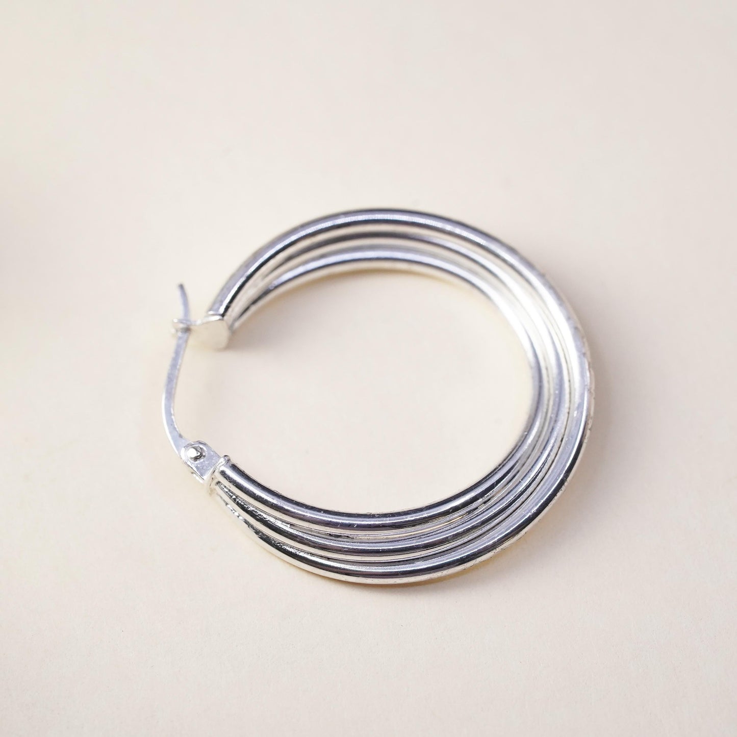 1", Vintage sterling silver loop single earring, fashion primitive twisted hoop