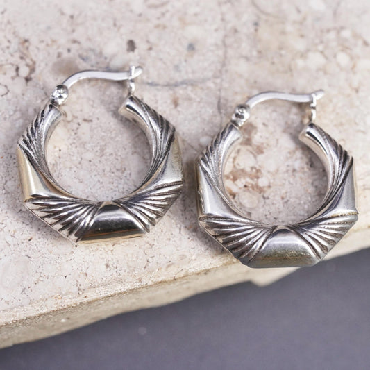 0.75", vintage Sterling silver handmade hoop earrings, 925 ribbed huggie
