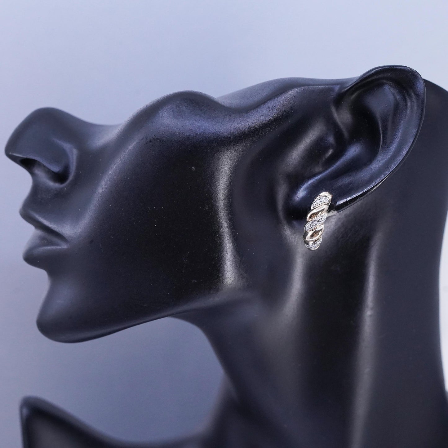 0.75", vermeil gold plated Sterling silver earrings, 925 huggie studs diamonds