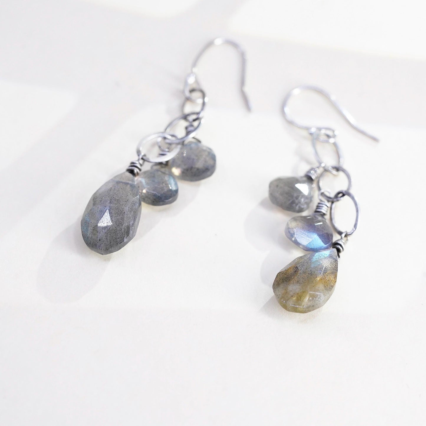 VTG Sterling 925 silver handmade filigree teardrop earrings labradorite drops